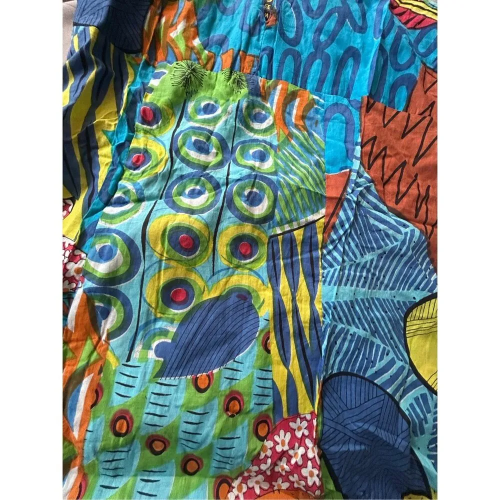 NWT Junglee Billee Bold Print Lightweight Cotton Sundress Cover up India M Blue Size M - Image 4