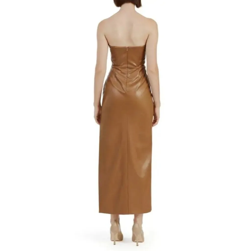 Bardot Everlasting Faux Leather Dress in Camel 2 New Womens Vegan Strapless Midi - Image 15