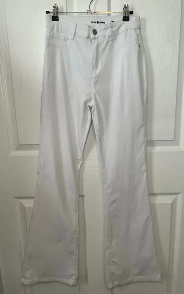 Elite Jeans Stretchy White High Rise Flare Leg Pants Women's Medium - Image 1