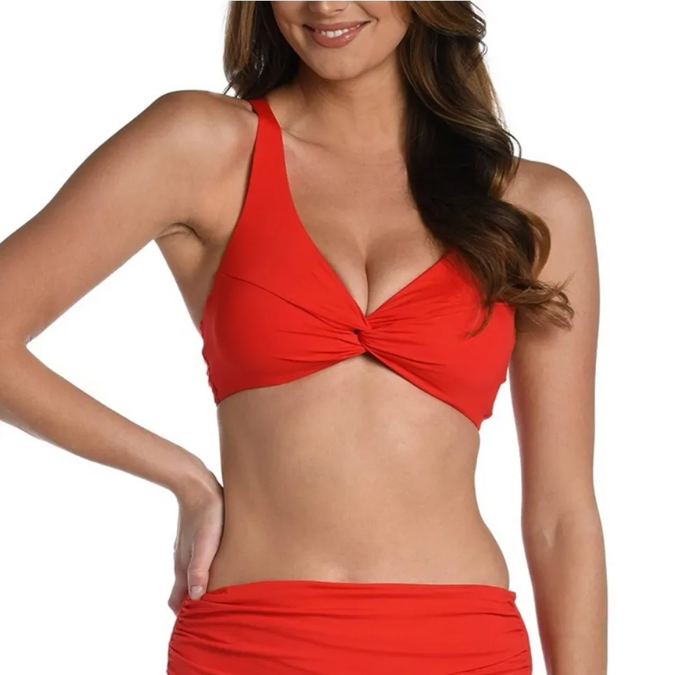 LA BLANCA Island Goddess Red Twist Front Convertible Bikini Top Size 14 New - Image 1