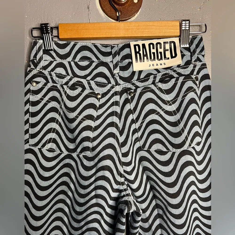 Ragged Priest Black and White Wave Dad wide leg jeans goth emo rave 26 - Image 5