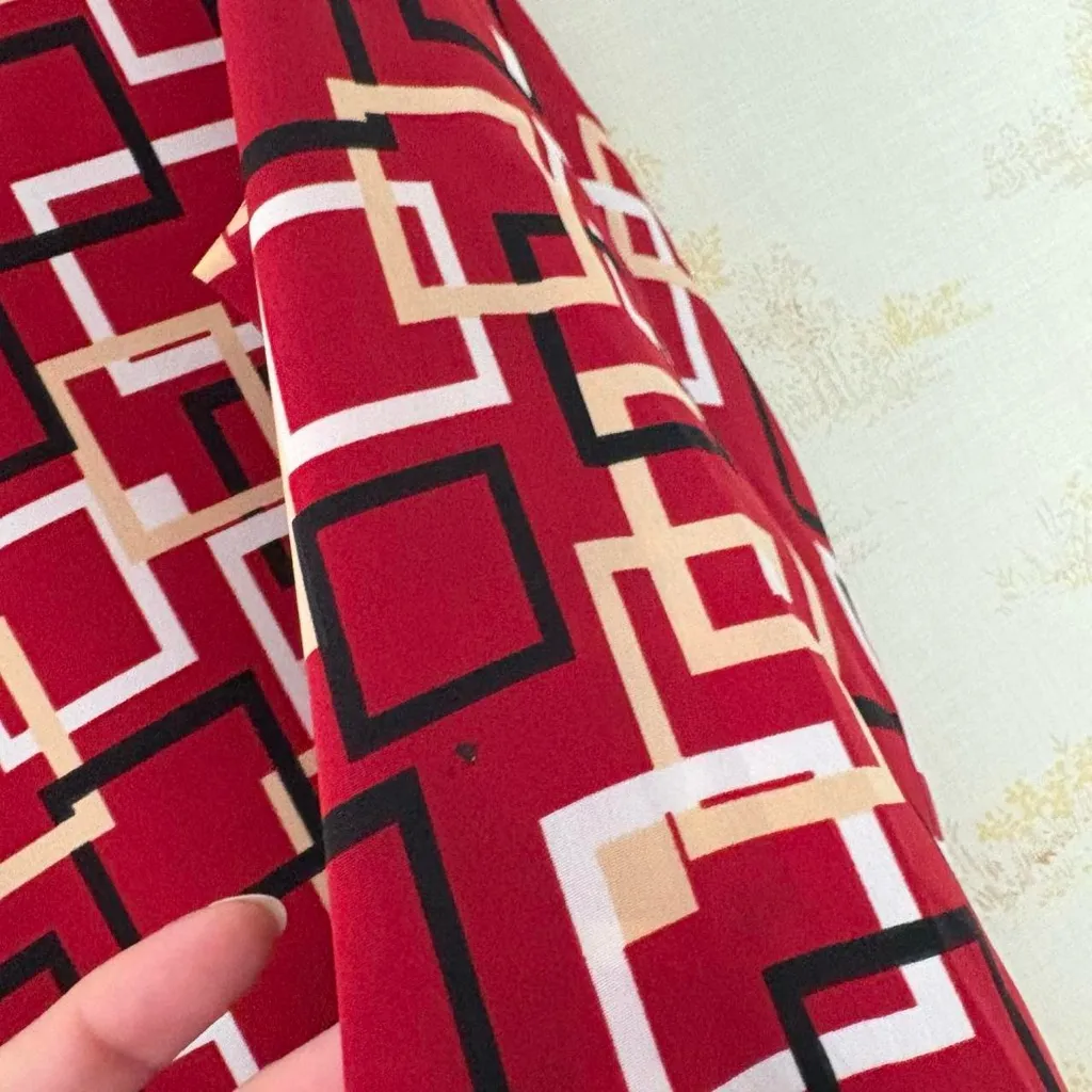 Vintage red black white mod square print long sleeve button front collared top M Size M - Image 6