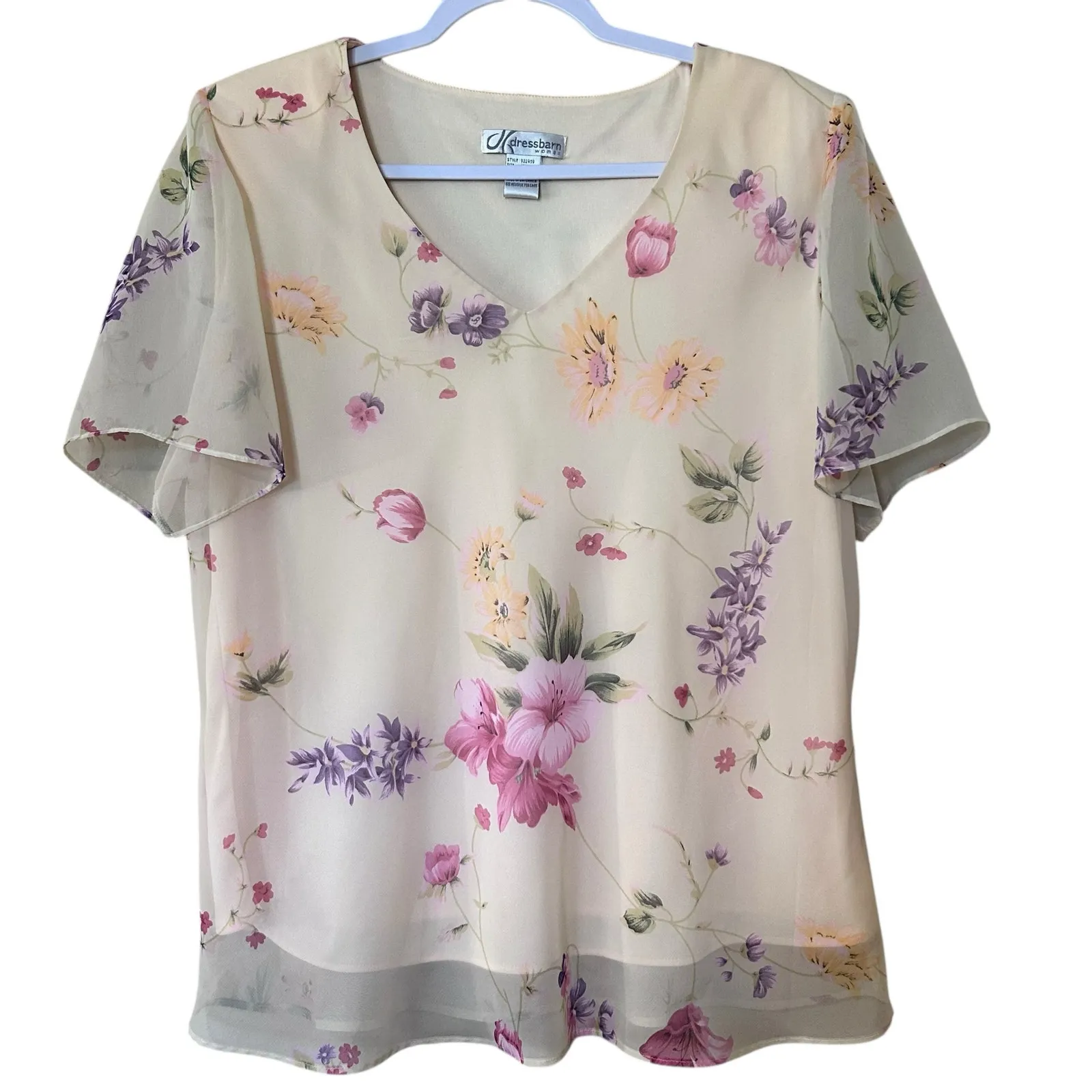 Dress Barn VTG Set Top and Skirt SZ 16W Cream w/ Floral Sheer w/ Lining Fairy - Image 3