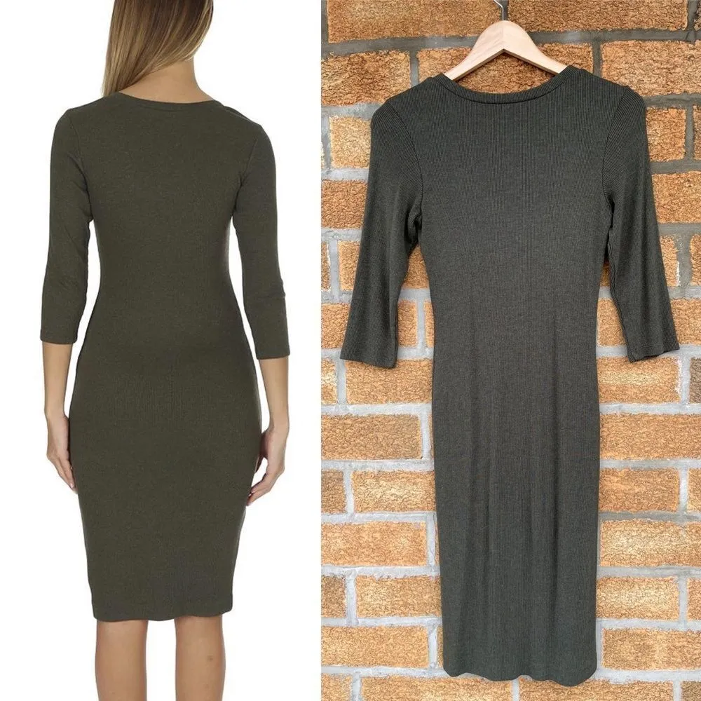 L'AGENCE Aurora Heathered Olive Henley Dress - Image 3
