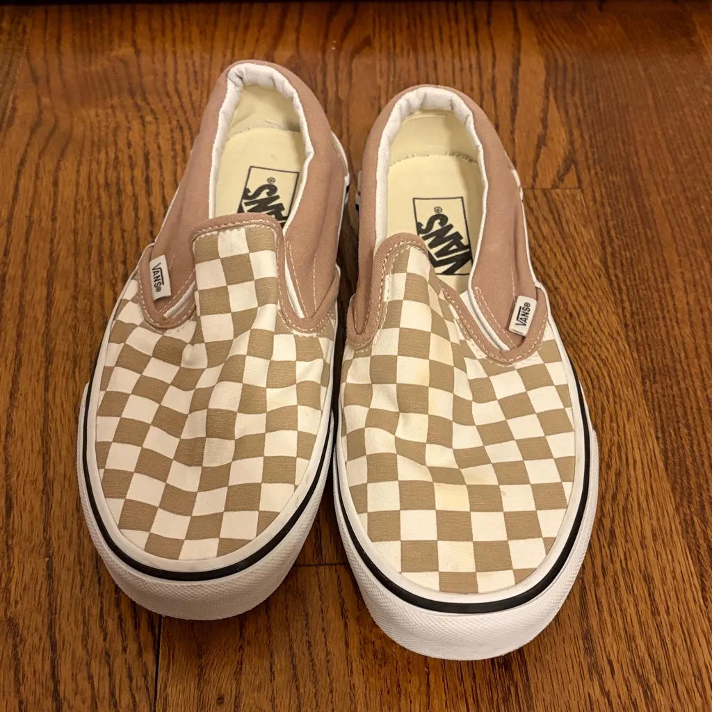 Vans Beige and White Checkered Slip-Ons Women's Size 9 - Image 2