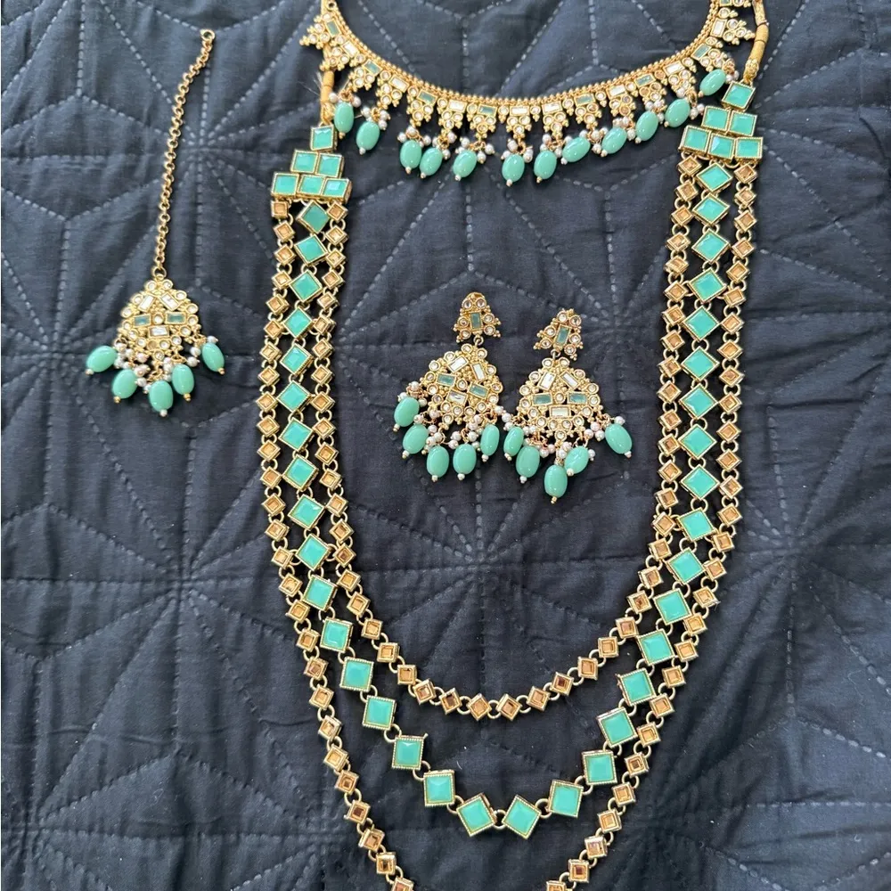 Indian Pakistani complete bridal wedding jewelry set Gold - Image 7