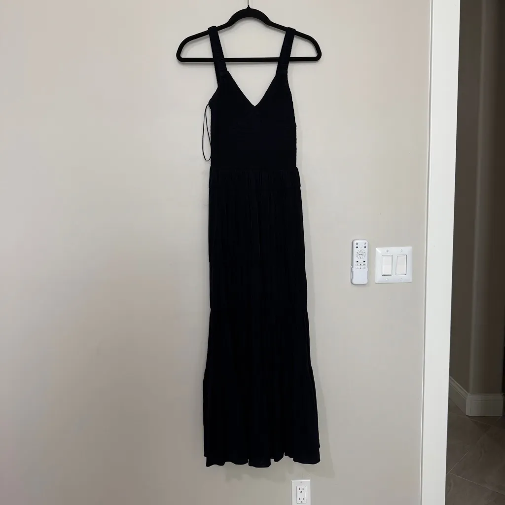 La Ligne Mary Alice Smocked Tank Jersey Midi Maxi Dress Black Size XS - Image 3