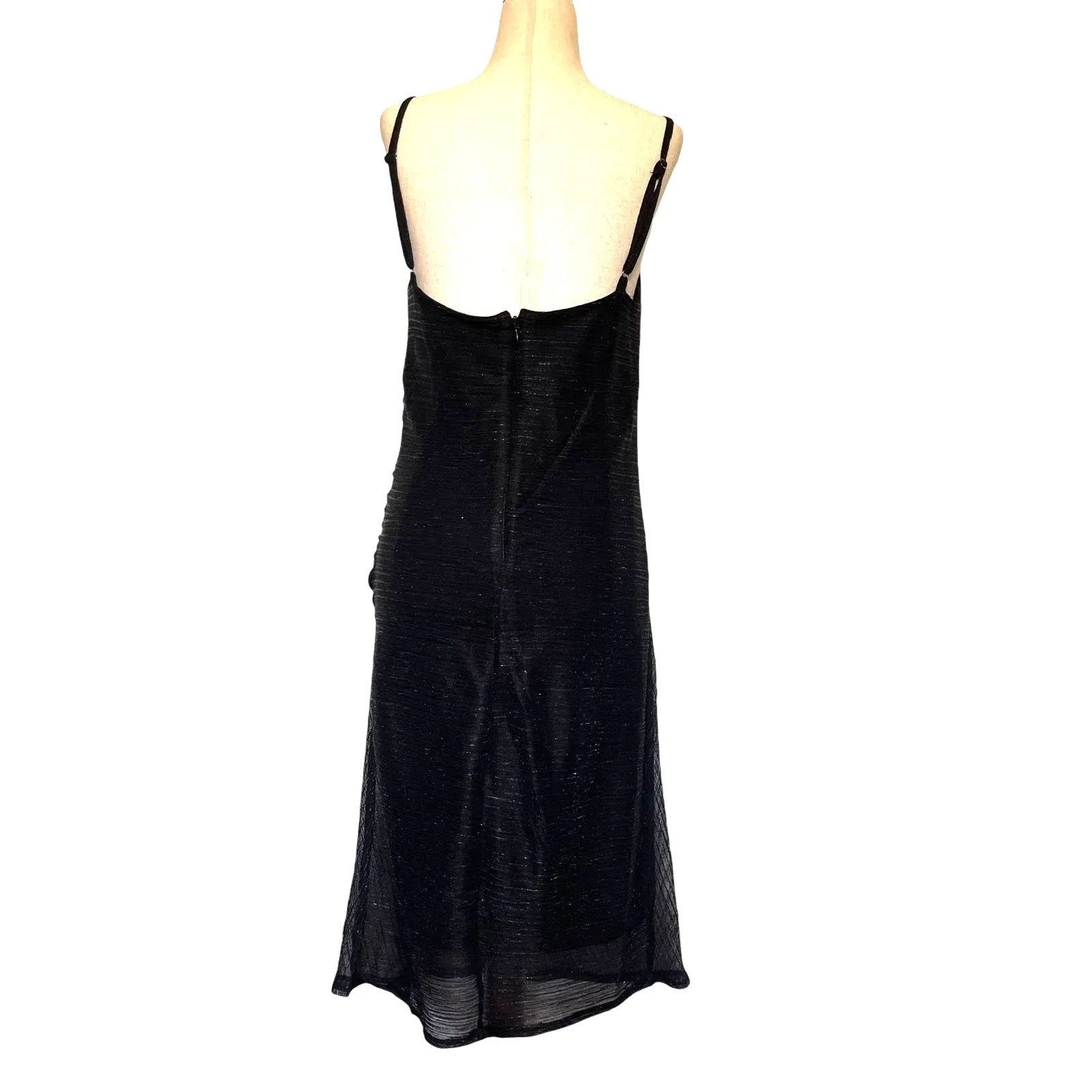 Vintage Y2K Onyx Nite Slip Dress Sz 10 Whimsigoth Vampy Shimmer Sheer Mob Wife Black - Image 4