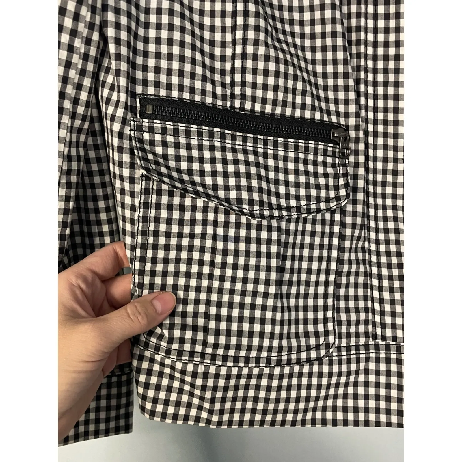 J. Crew Black White Gingham Utility Jacket Womens Size 8 Zip Front Pockets - Image 9