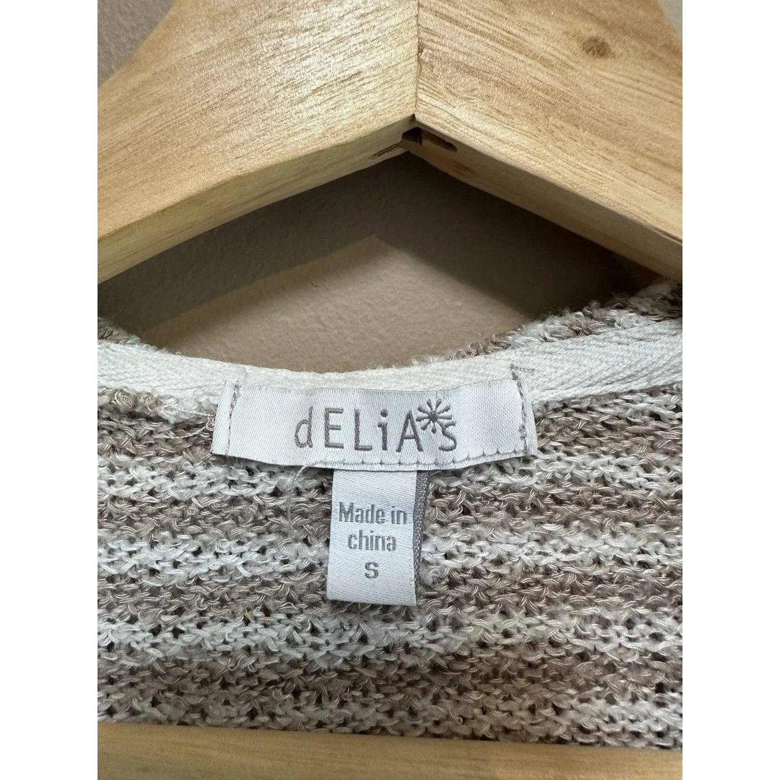 dELiA*s Brown Cream Waffle Knit Striped Hoodie Front Pocket Size‎ Small Y2K - Image 3