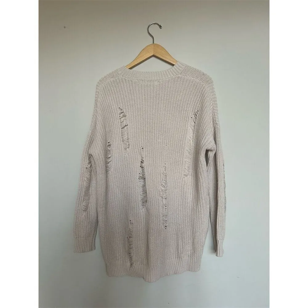 Altar'd State Women's Distressed Pullover Sweater Beige S Tan - Image 5