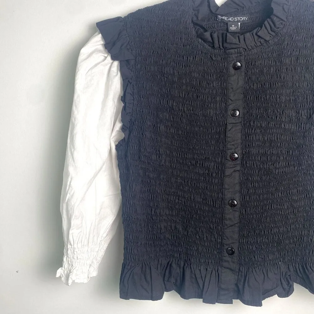 Thread Story Top Black and White Ruched Contrast Size Med - Image 6