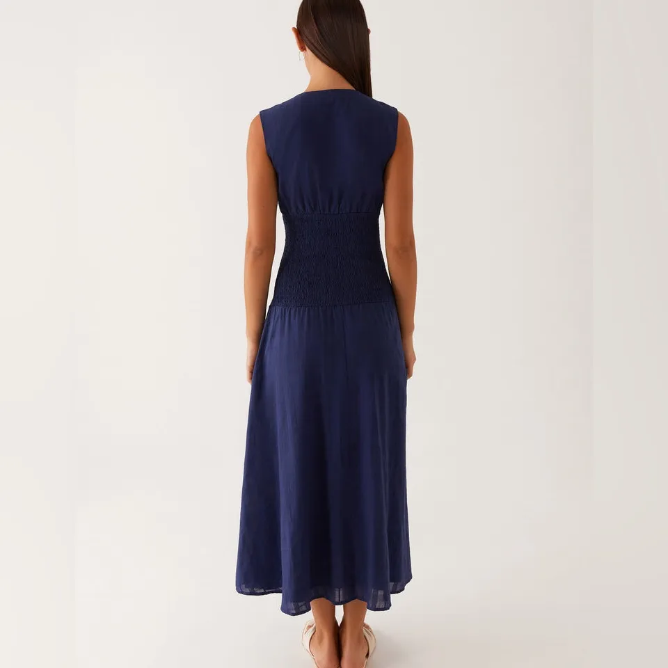 Peppermayo Exclusive - Belle Shirred Waist Midi Dress - Navy Size 16 - Image 3