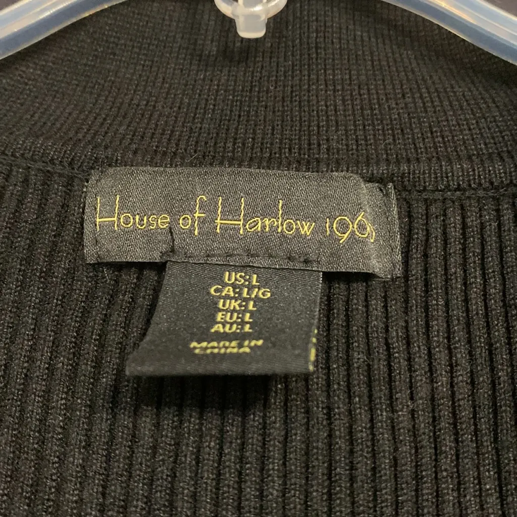 HOUSE OF HARLOW 1960 RIBBED BUTTON UP SWEATER DRESS BLACK LARGE - Image 4