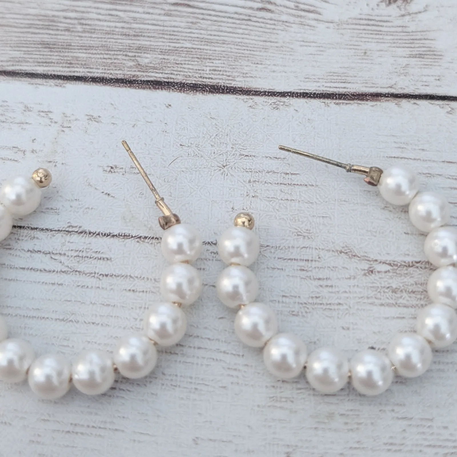 Vintage Earrings for Pierced Ears Faux Pearl Hoop Like Large Statement - Image 3