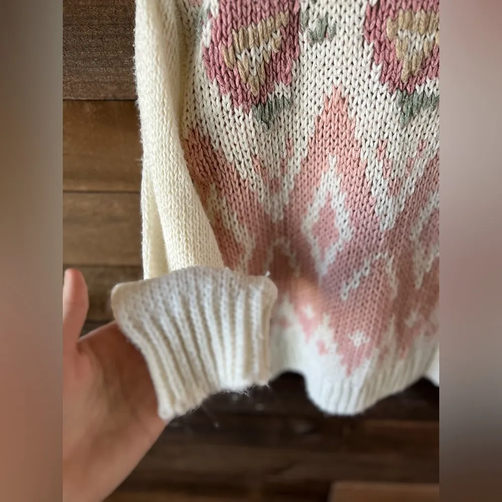 Vintage 80s Knit Hand Loomed Floral Sweater – Currants by Jeri Jo Pink - Image 6