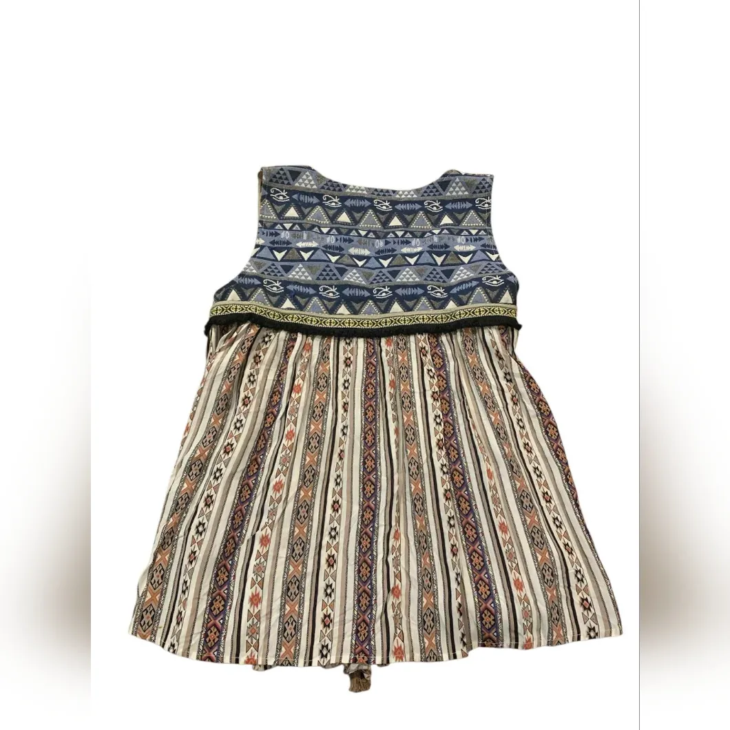 ​UMGEE USA M Boho Tassel Tunic Sleeveless Babydoll Tribal Geometric Print Top - Image 3