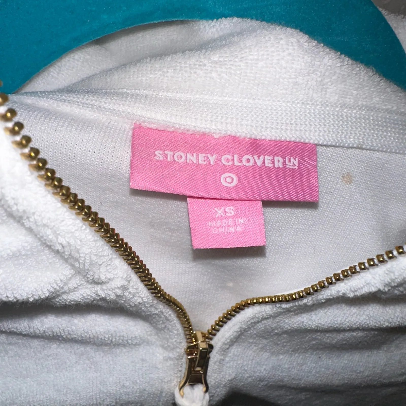 Stoney Clover Lane x Target Cropped Terry Quarter Zip XS White Heart Zipper - Image 4