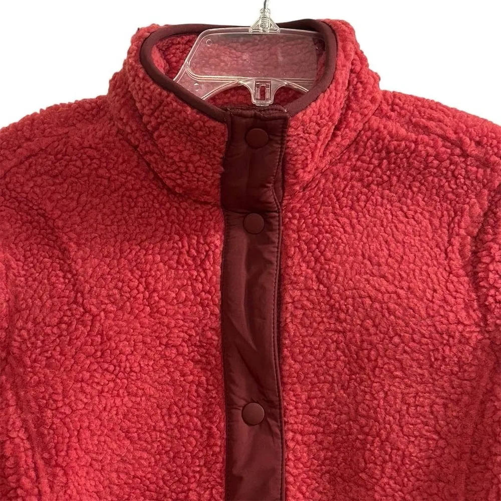 Lands' End Women Sherpa Jacket Red Size S Full Snap Button Closure w/Pockets - Image 2
