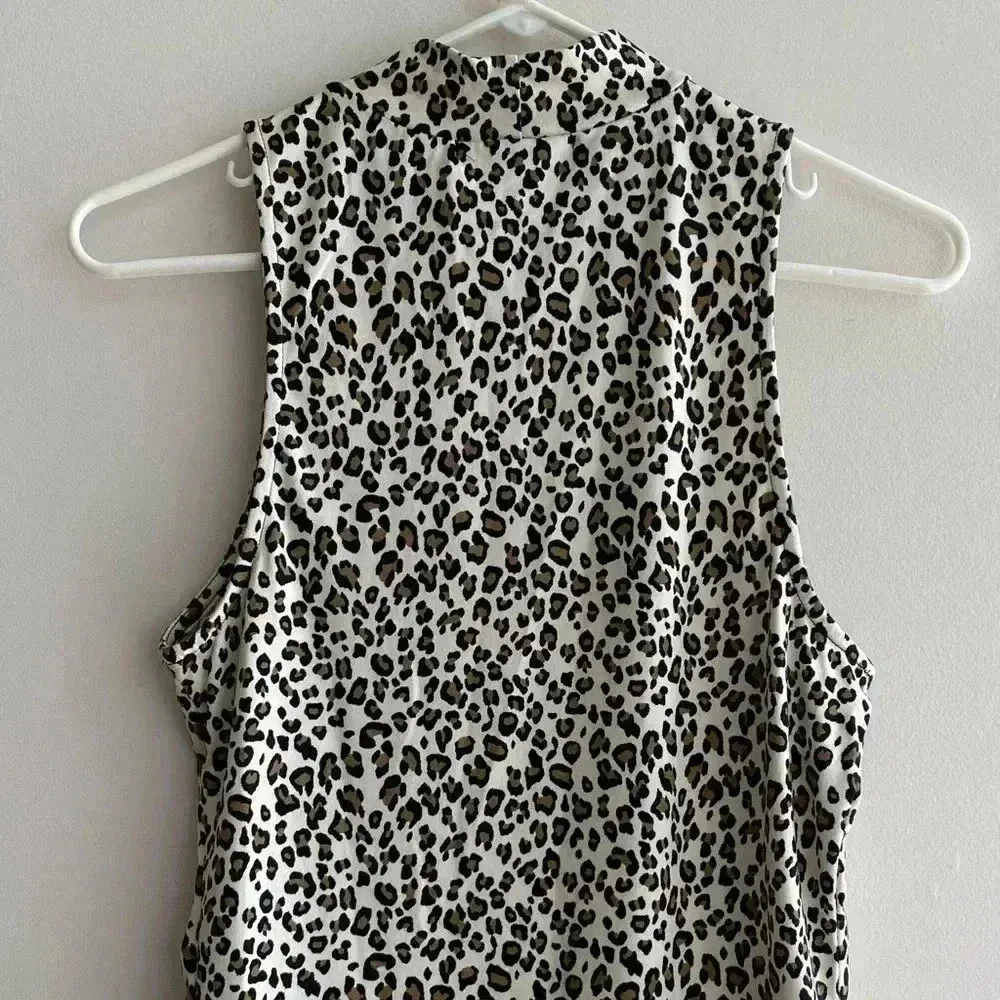 Gaze Cheetah Print Mock Neck Tank Top, Animal Print Shirt, Size Large Brown - Image 9