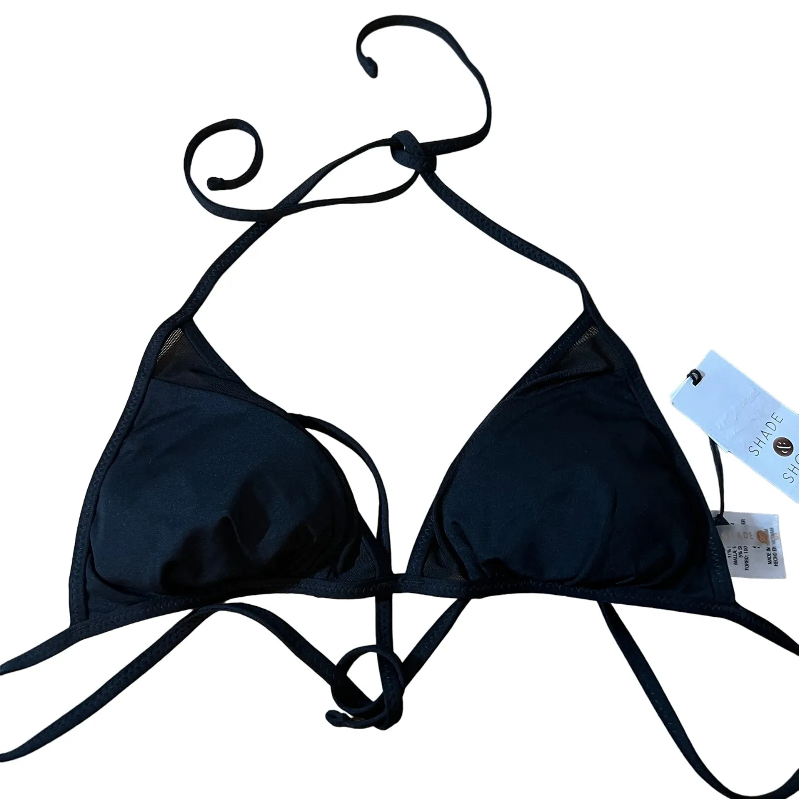 Shade & Shore Women's Black Mesh Triangle Bikini Top - Size Small - NWT - Image 3