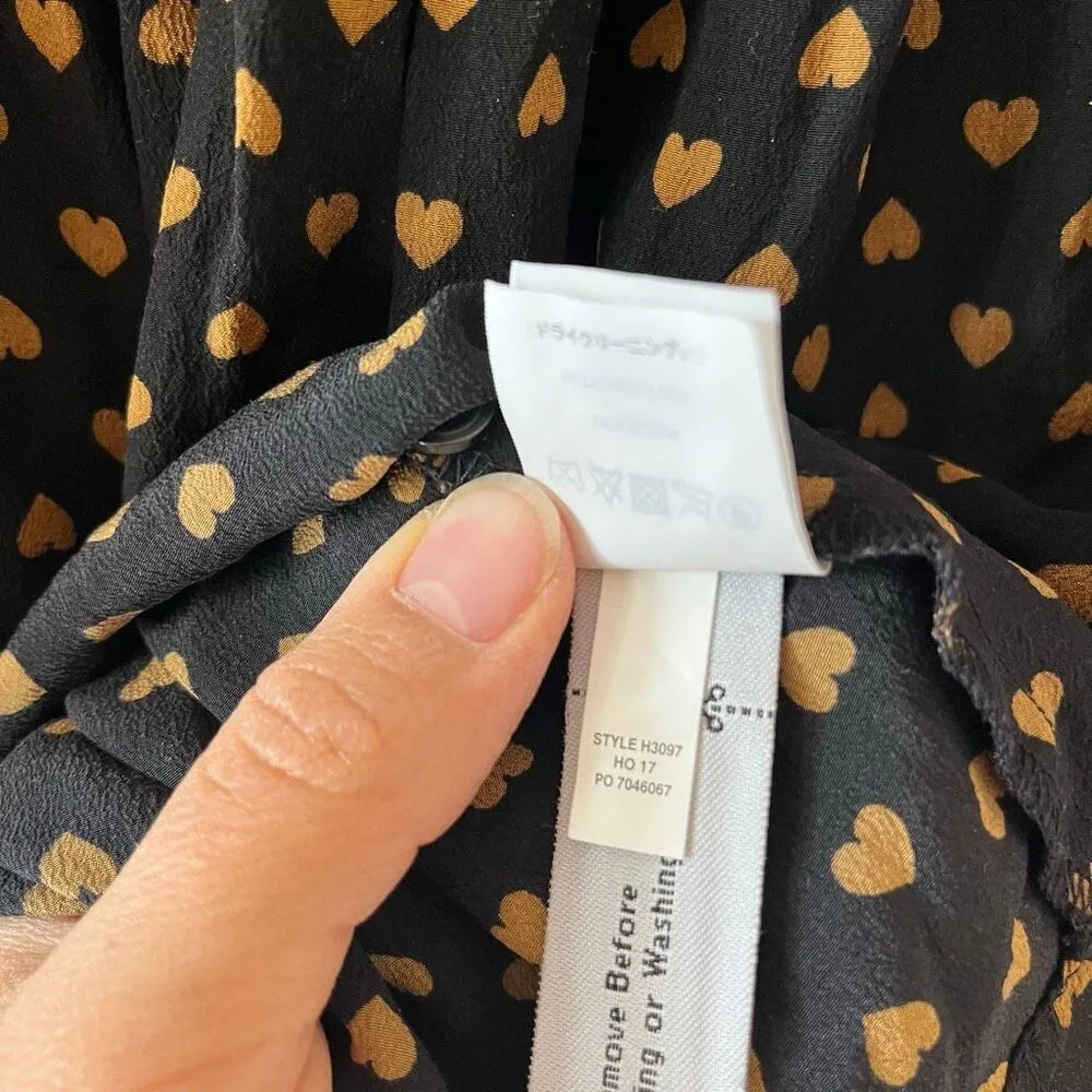 MADEWELL Silk Tiered Button-Back Top Heart Flip Black Gold 3/4 Sleeve Blouse siz - Image 8