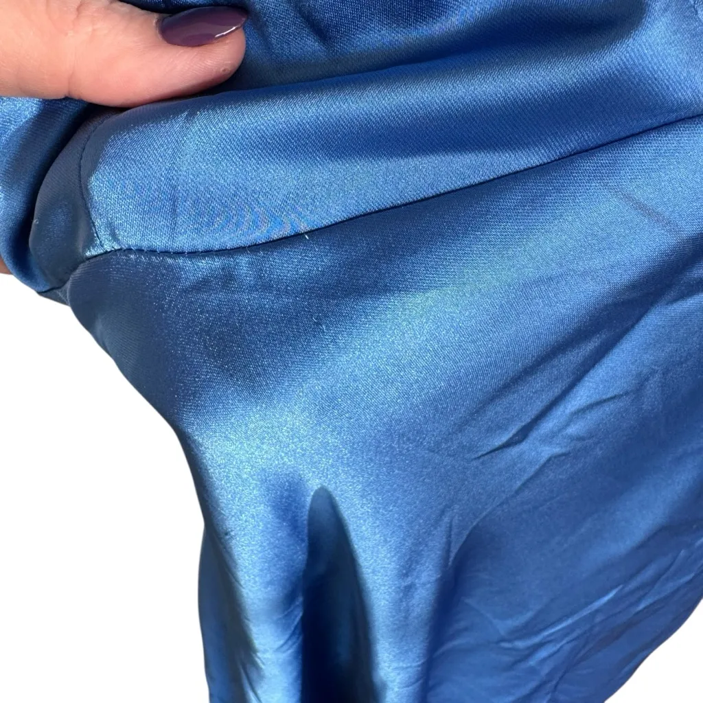 ZARA - Blue Satin Open Back Slip Dress Cobalt Midi Slip Dress Sz XL - Image 7
