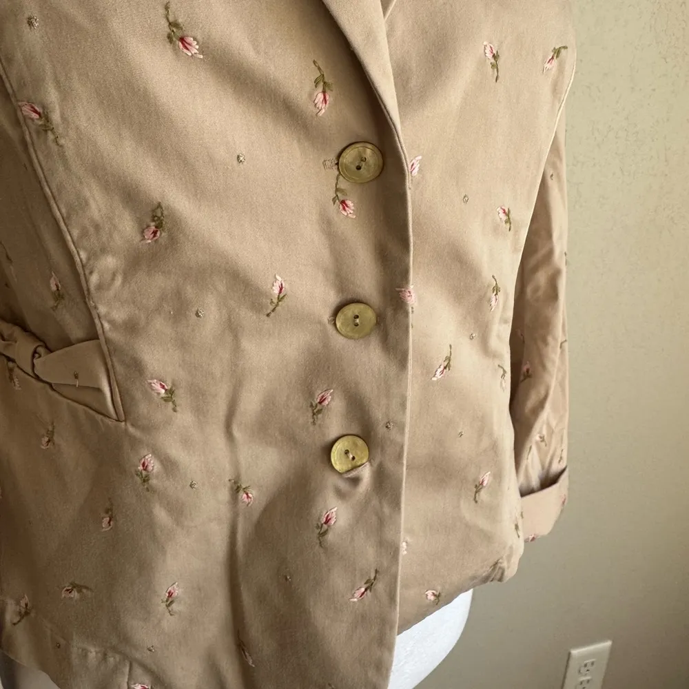 Rebecca Taylor Beige Pink Embroidered Flowers Cotton Blend Fitted Blazer Women 4 - Image 2