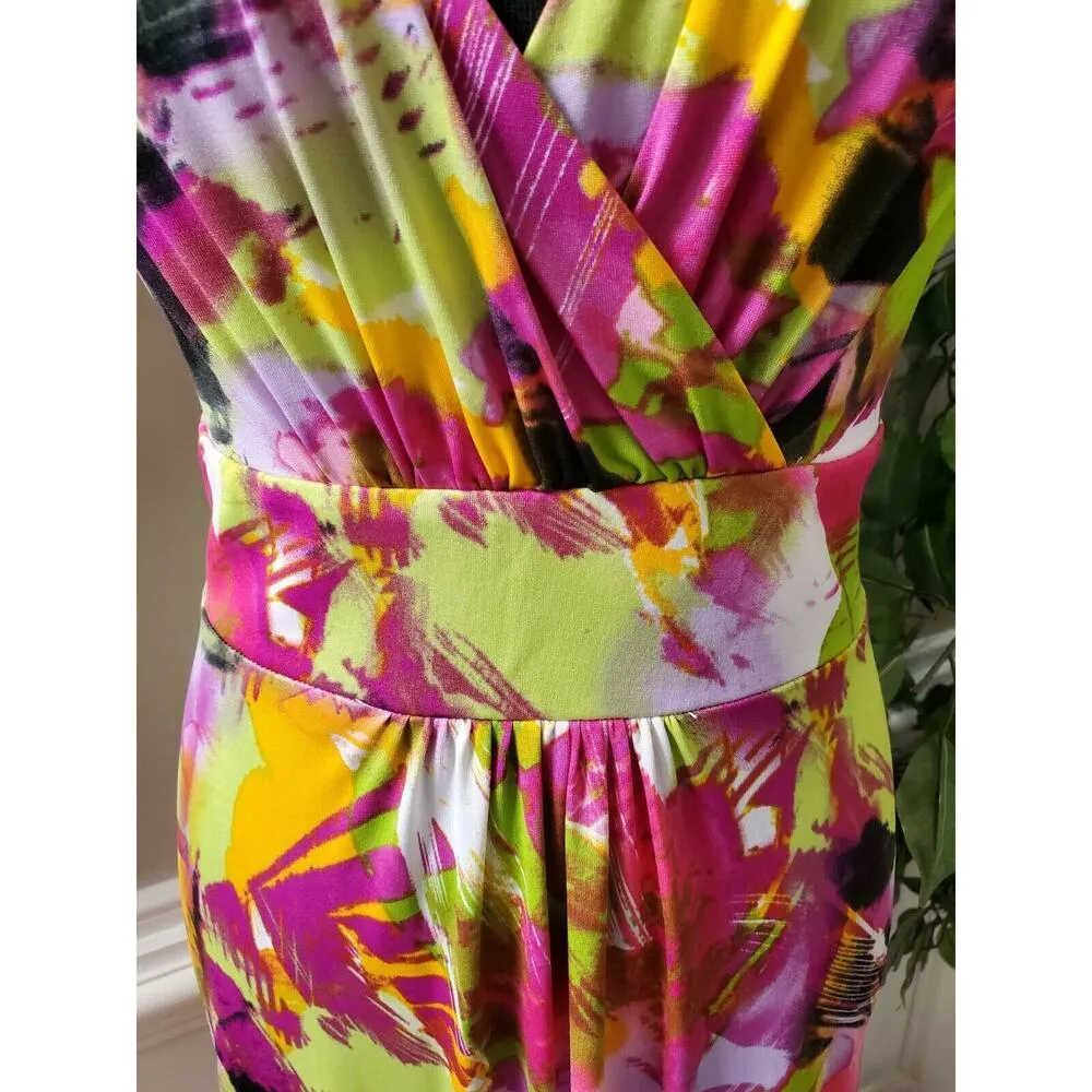 Slinky Women's Multicolor Polyester V-Neck Sleeveless Long Maxi Dress Size Small - Image 3