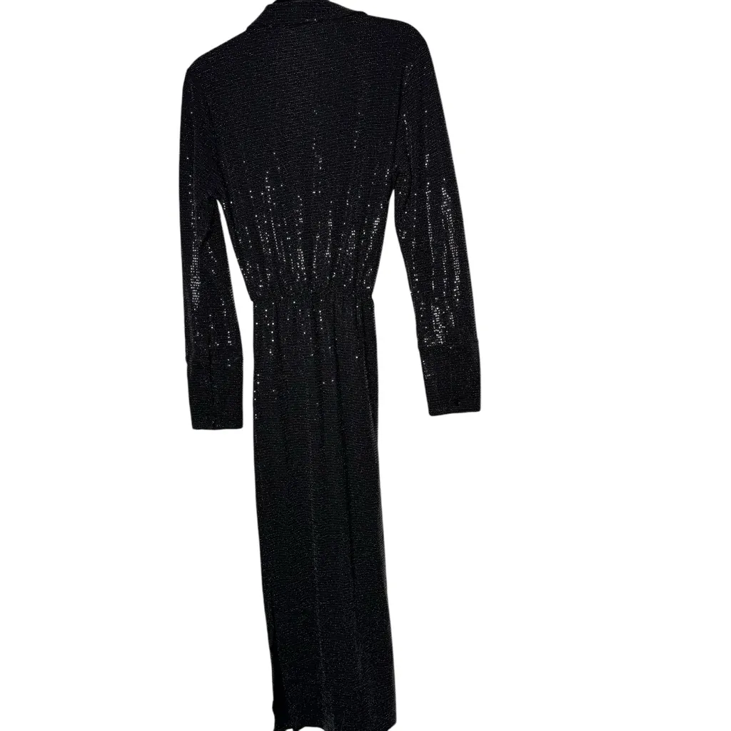 SLA THE LABEL Sz XS Women's Black Sequin Vneck Long Sleeve‎ Ebony Midi Dress - Image 9
