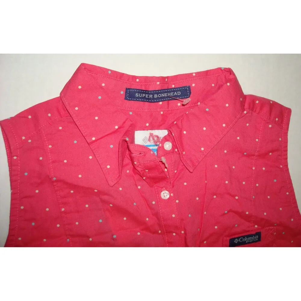 NWT New Womens Columbia Pink Blue Dot Dress PFG M Slits Pockets Cotton Rod Logo - Image 5