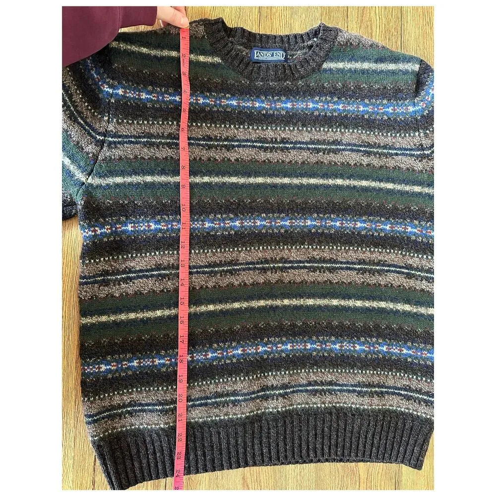 Lands' End Vtg Lambs Wool Green Patterned Sweater Size Medium - Image 5