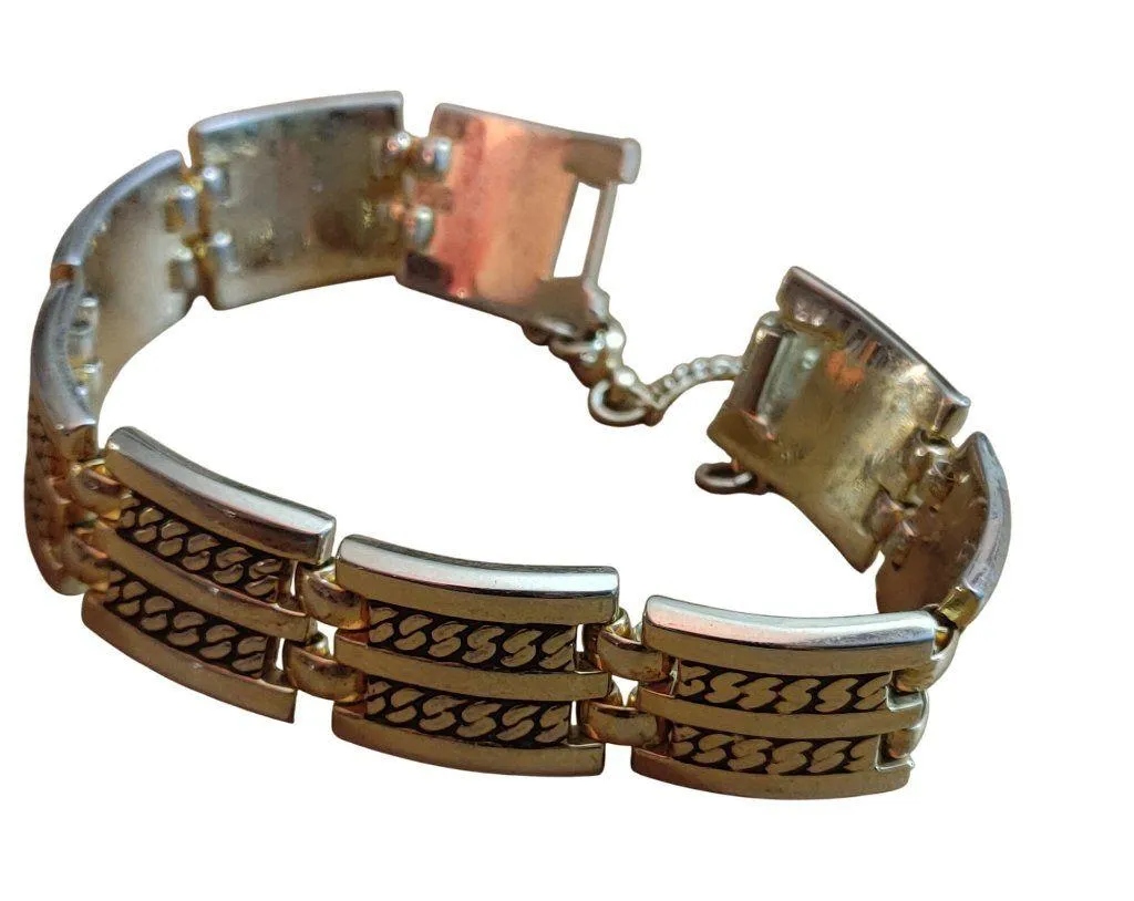 Vintage Monet Gold Tone Chain Link Hinged Bracelet Safety Chain Large - Image 5