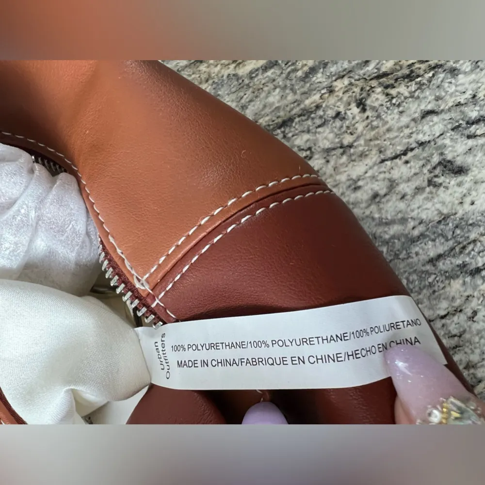 NWT  Two Tone Brown Vegan Leather Handbag Purse Silver Accent - Image 14