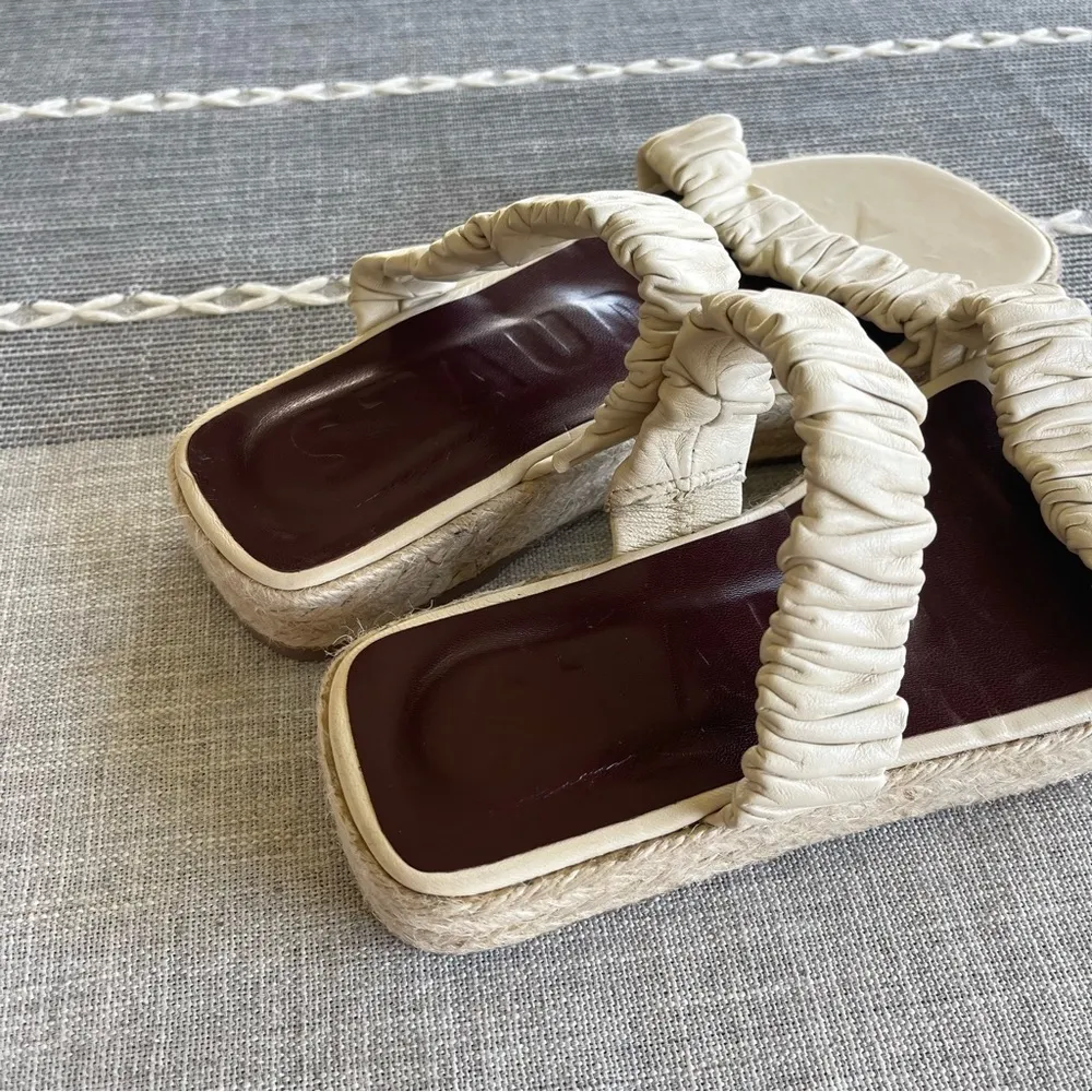 STAUD Maya Sandals Ruched Leather Espadrille Sandals Cream Square Toe Size 6 - Image 6