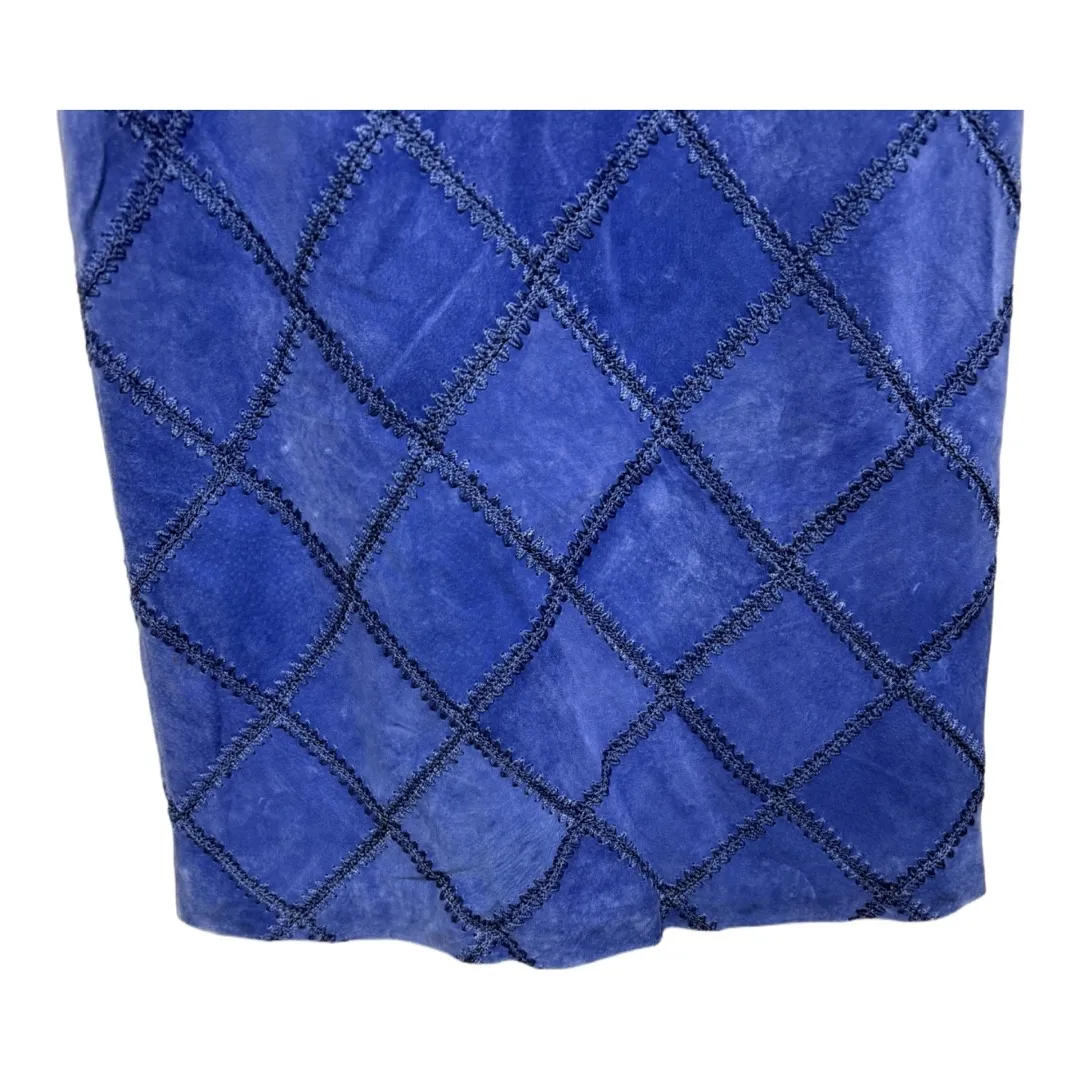 Catherine Stewart Faux Suede Patchwork Pencil Skirt Knee Length Size 8 Western Blue - Image 3