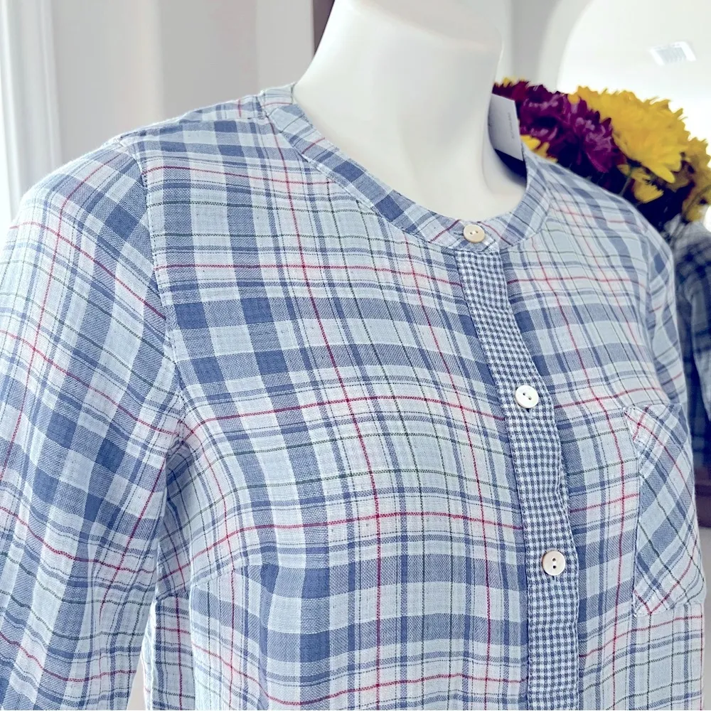 J.Jill Plaid Long Sleeve Shirt Cotton Seaport Blue Red Size XS New w/Tag - Image 10