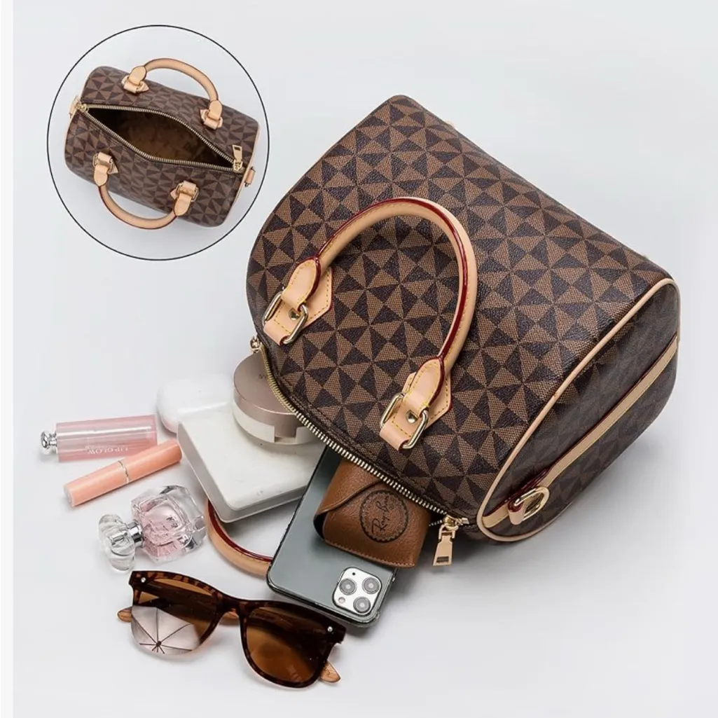 Top Handle Large Designer Crossbody/Satchel Handbag Brown - Image 5