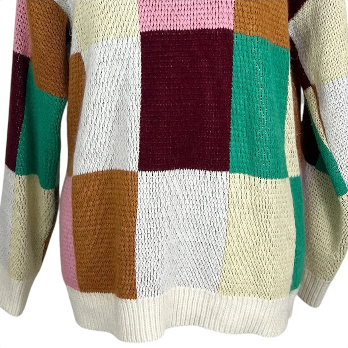 Haptics by Holly Harper Colorful Color Block Checker Knit Sweater Size Small Green - Image 7