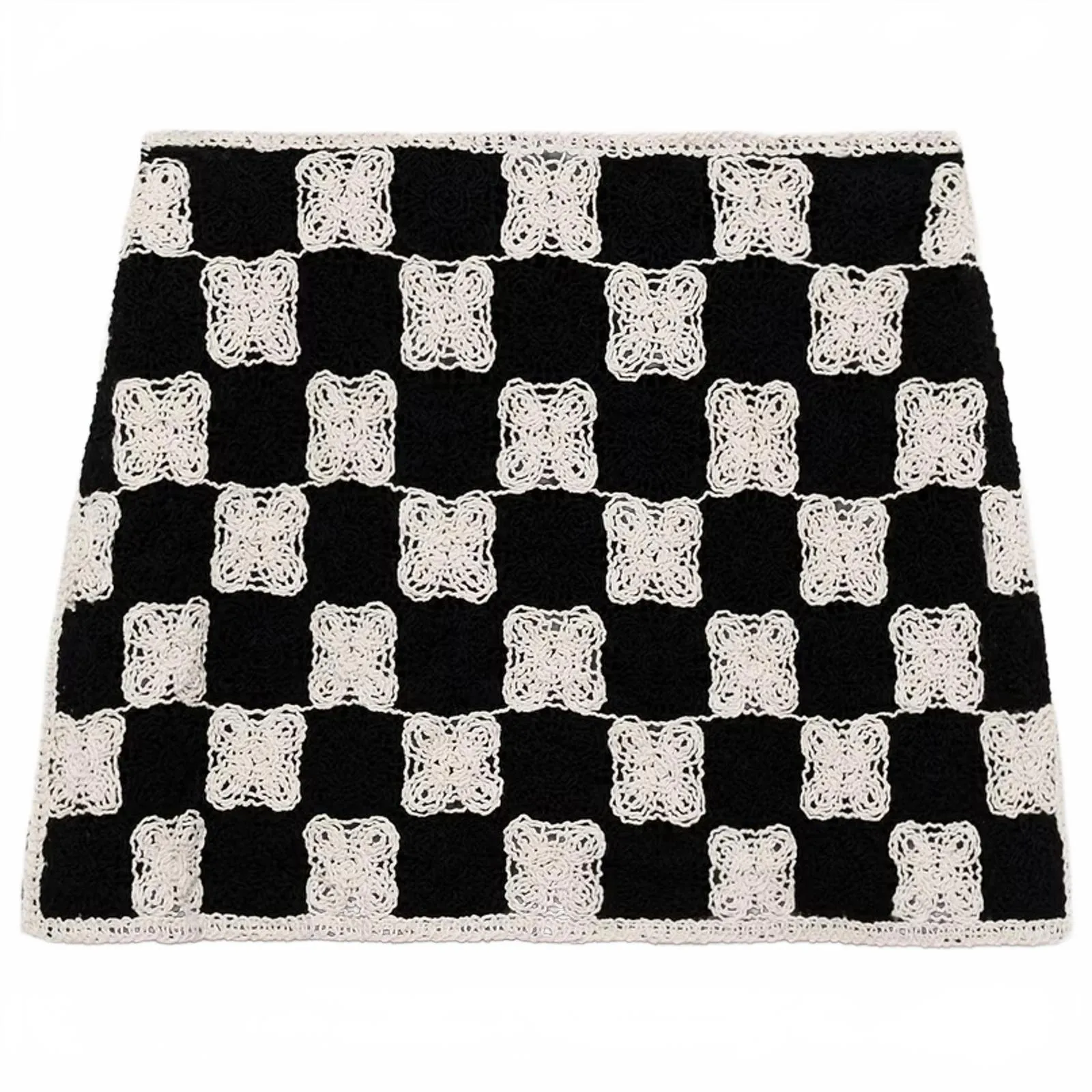 Mango Combined Crochet Mini-Skirt Black Beige NWT Small - Image 2