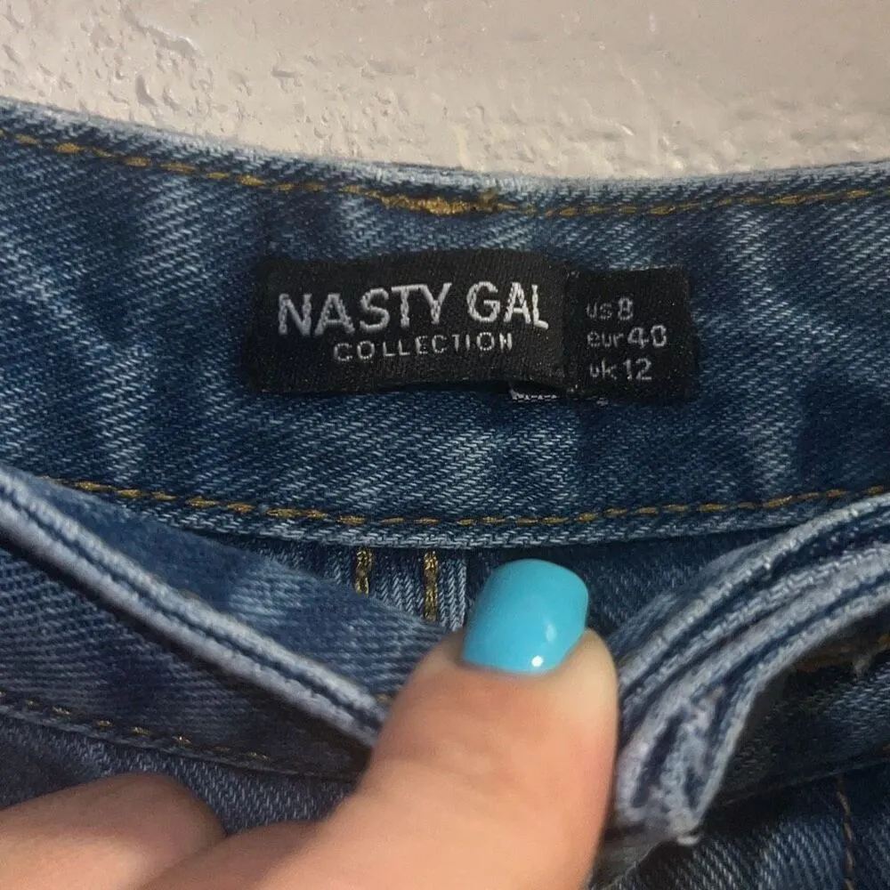 ✨Nasty Gal High Rise Inside Out Blue Wash Contrast Tapered Leg Mom Sz 8 Jeans✨ - Image 6
