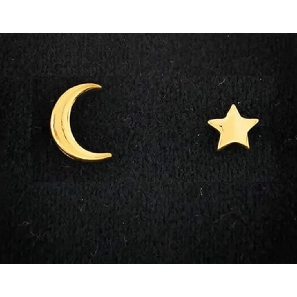 NEW Unisex Asymmetric Gold‎ Plated S925 Moon and Star Stud Earrings - Image 12