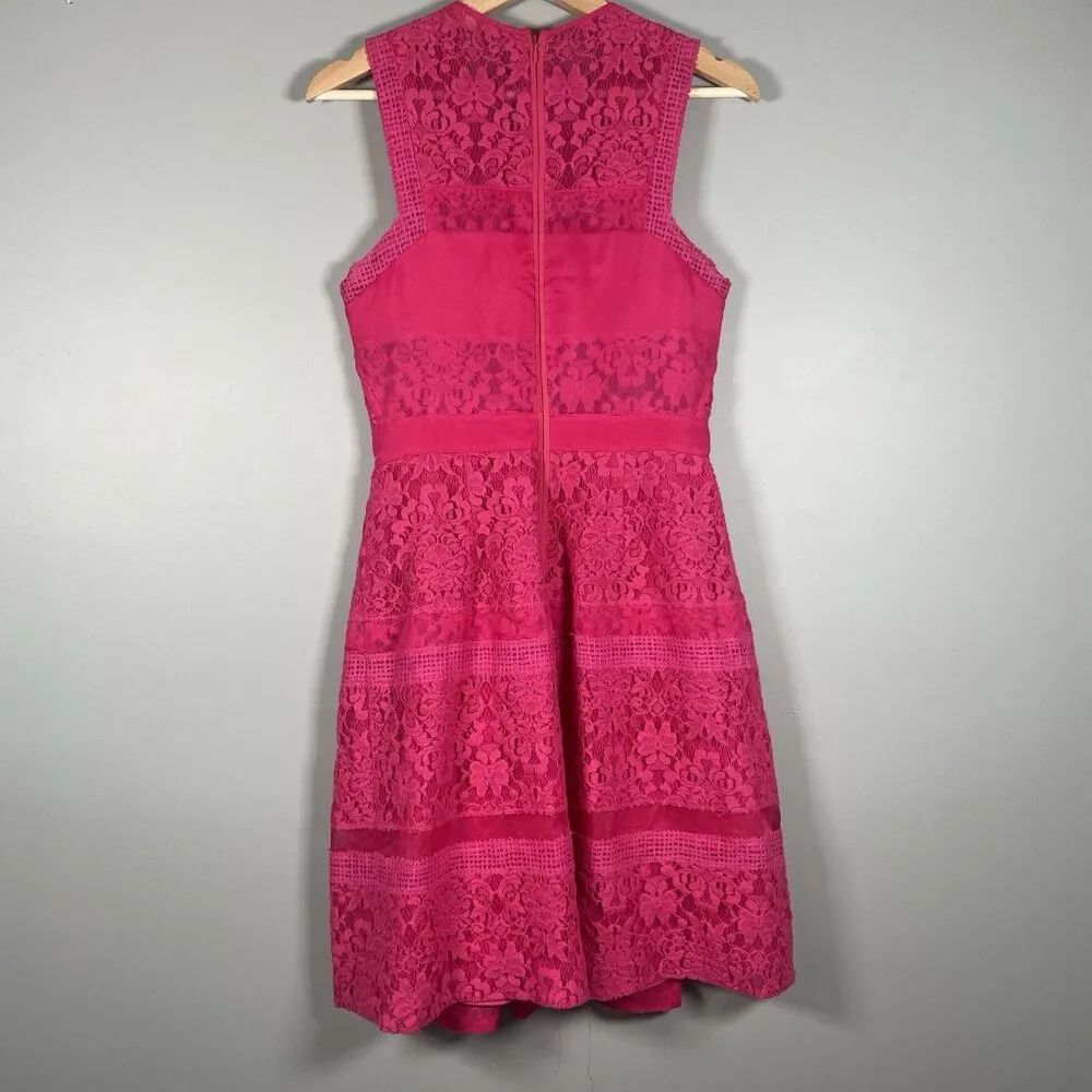 REBECCA‎ TAYLOR Hot pink Silk Lace Fit & Flare Party Dress ($695.00) Size 2 - Image 7