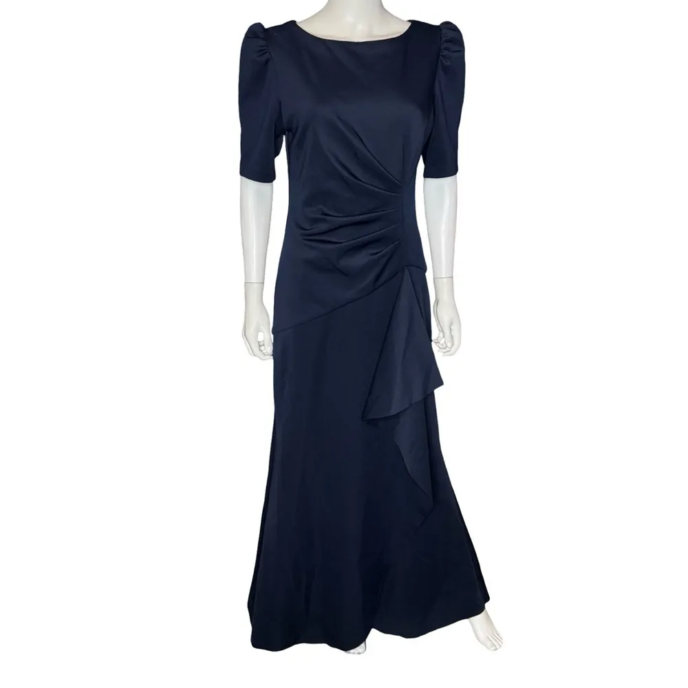 Xscape “Demi” 3/4 Sleeve Side Ruched Floor Length Gown Midnight Women’s Sz 12 - Image 2