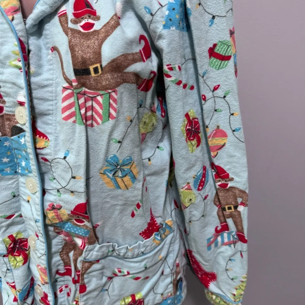 Nick & Nora Sock Monkey Christmas Pajama Top Holiday Elf Tree Stocking Present - Image 4