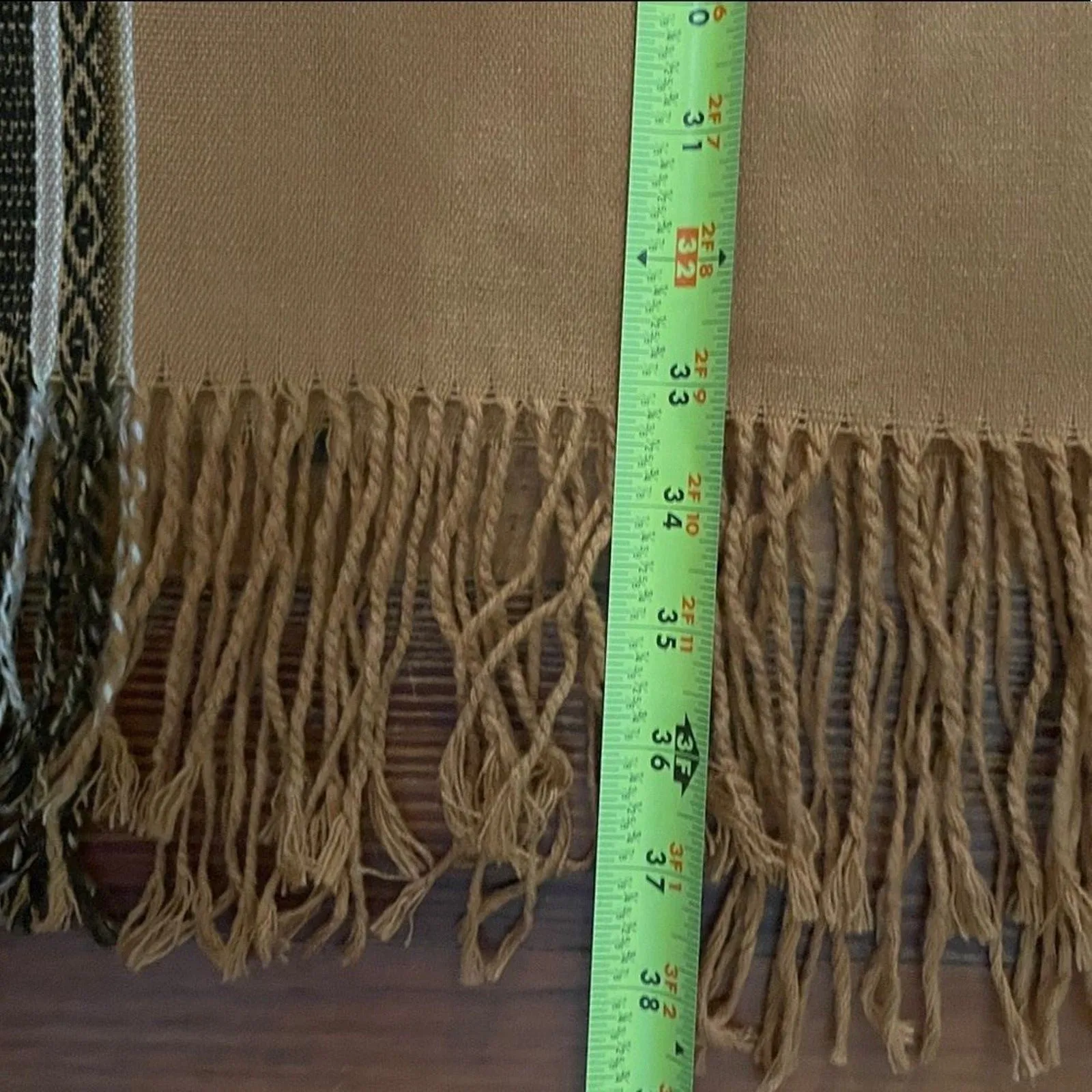 Brown Handwoven Peruvian Wool Wrap Shawl Andean Pattern 26x74 - Image 4