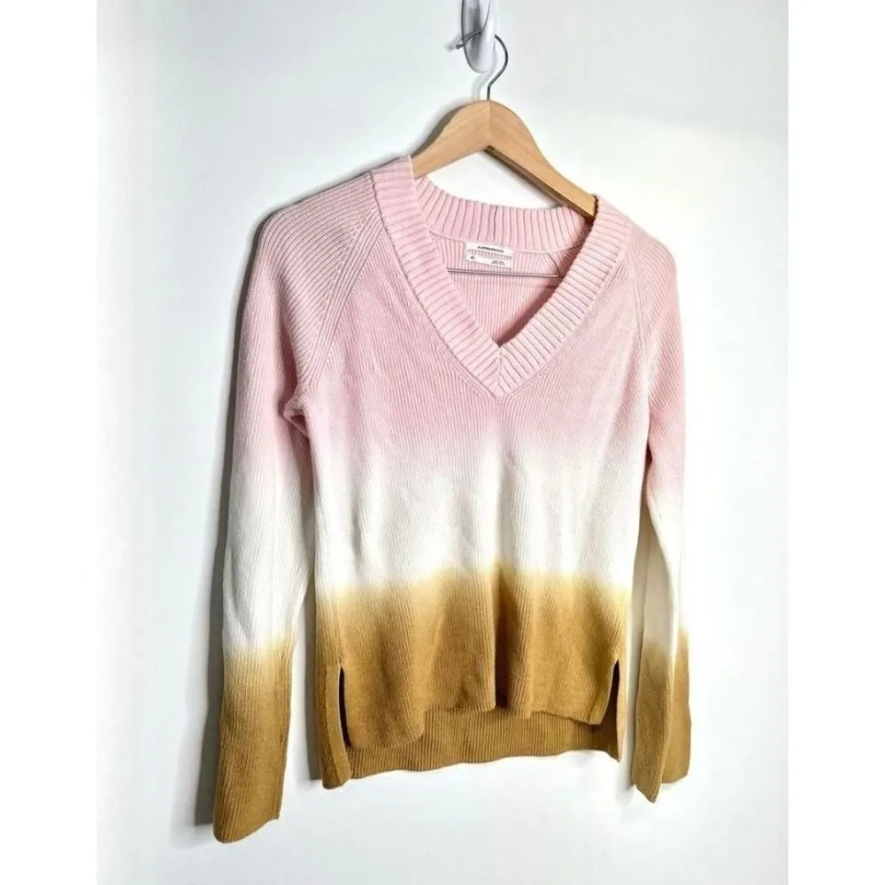 Anthropologie Sweater XS Pink White Gold Ombre V Neck Long Sleeve Knit - Image 5