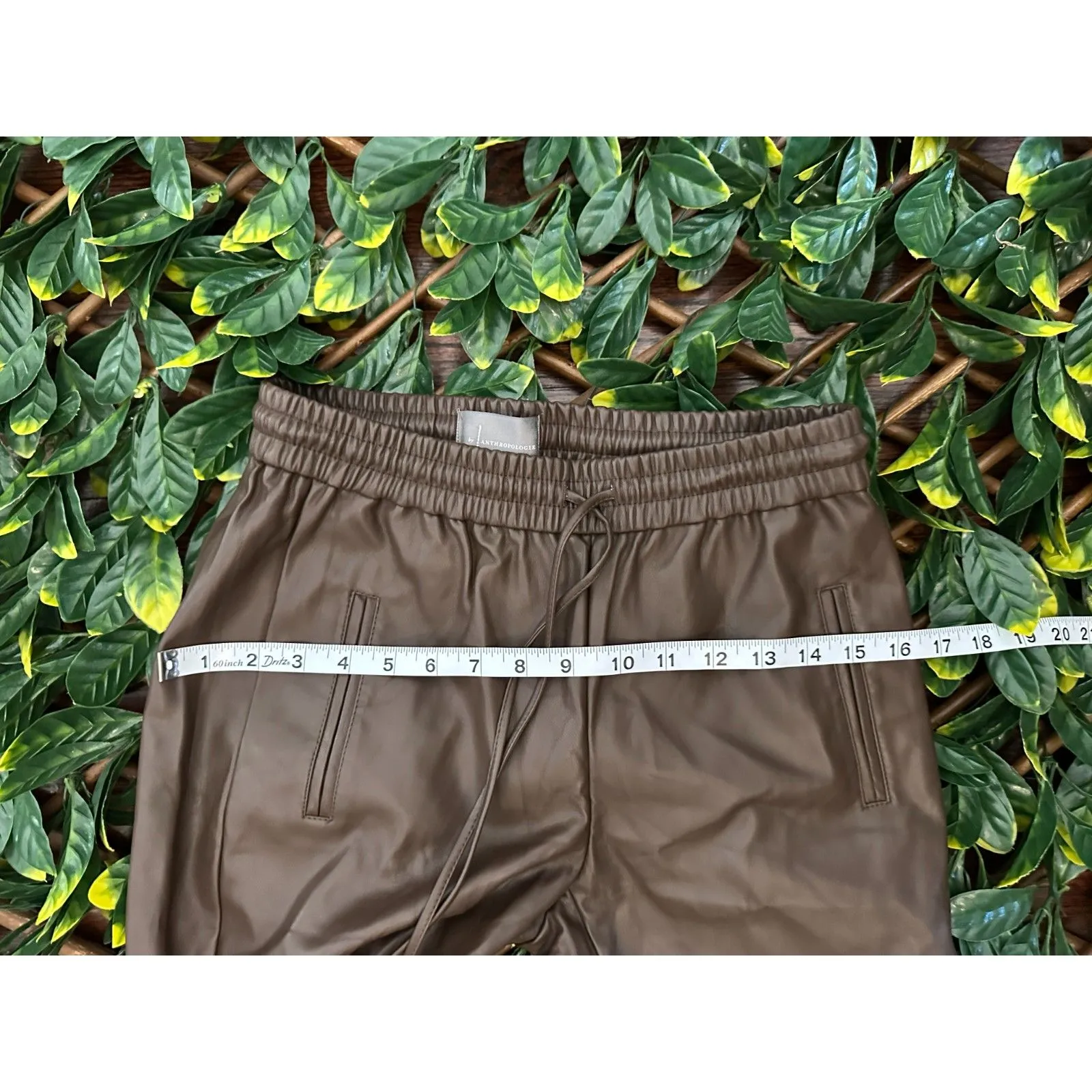 Anthropologie Brown Pleather Joggers Size XS - Image 7