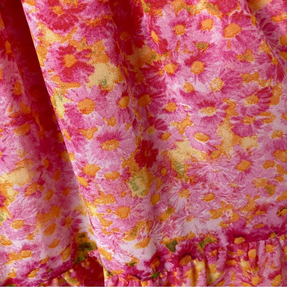 Zara Basic | Pink Floral Pleated Ruffle Halter Neck Mini Dress M - Image 3