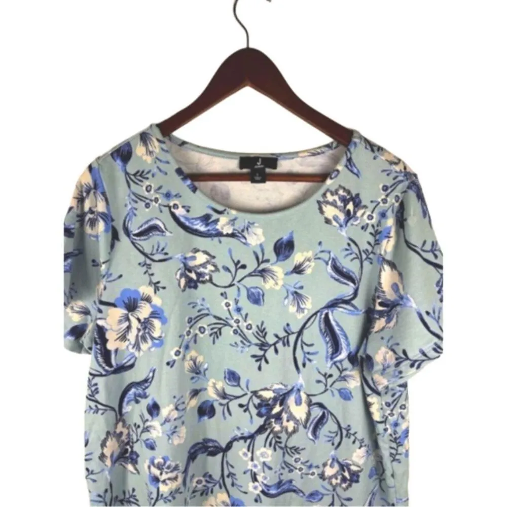 J Jason Wu Women's Blue Floral T-Shirt Dress Size Large Short Sleeve Relaxed Fit - Image 3